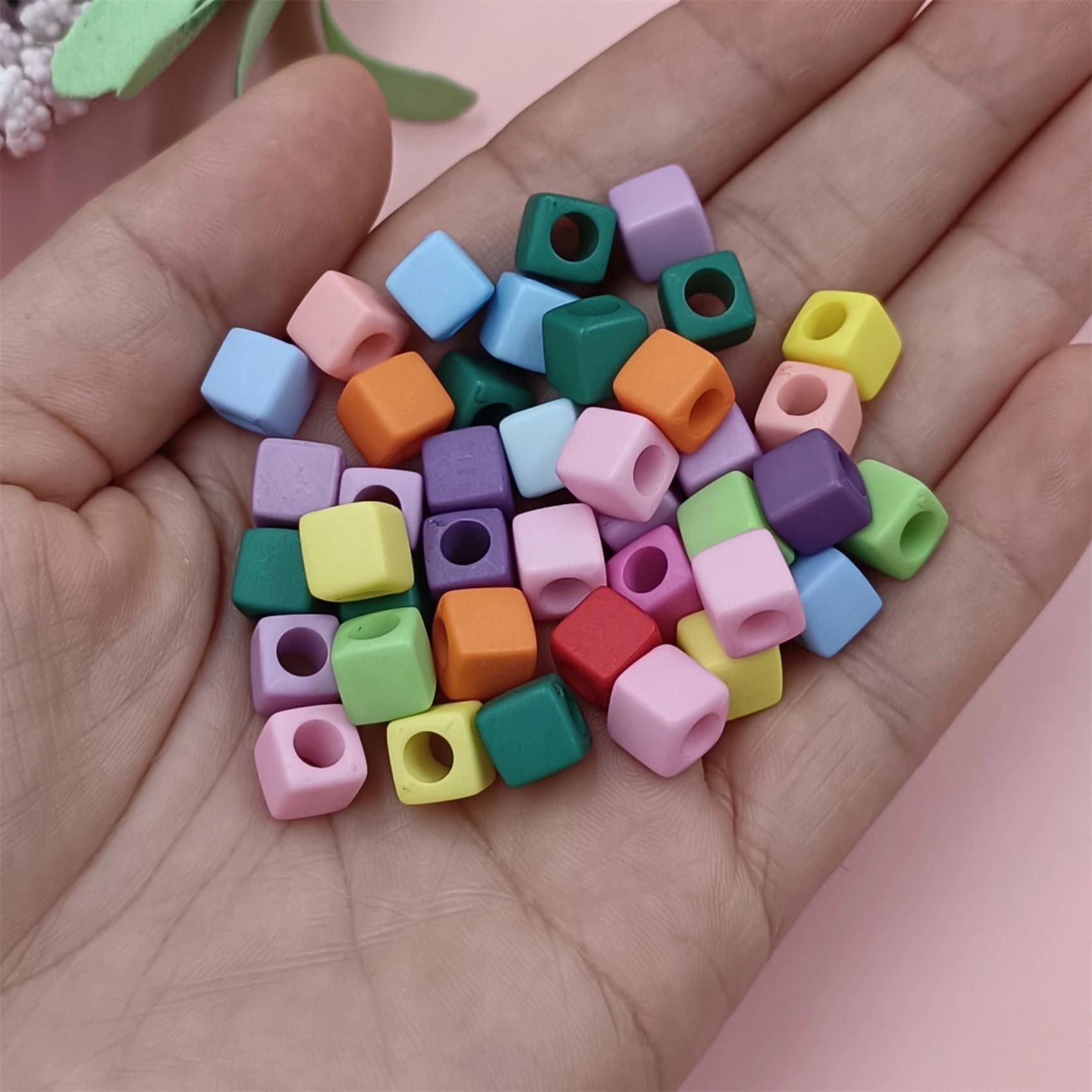 40Pcs 7mm Big Hole Square Loose Beads DIY For Jewelry Making Candy Color Necklace Bracelet Pendant