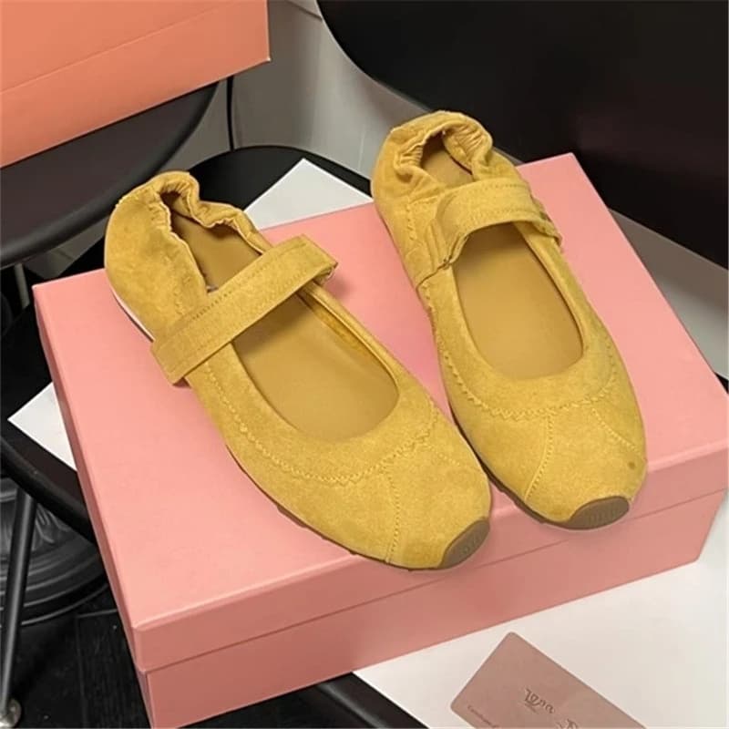 Nuove Ballerine in Vera Pelle da Donna Primavera Estate 2026 con Cinturino Elastico e Velcro, Scarpe Casual Mary Jane con Punta Tonda e Slip-On
