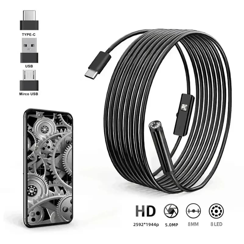 5.5mm USB/ Type C Endoscope For Android iPhone Phone Borescope Inspection Endoscope Camera Flexible Waterproof With 6 LED Lights