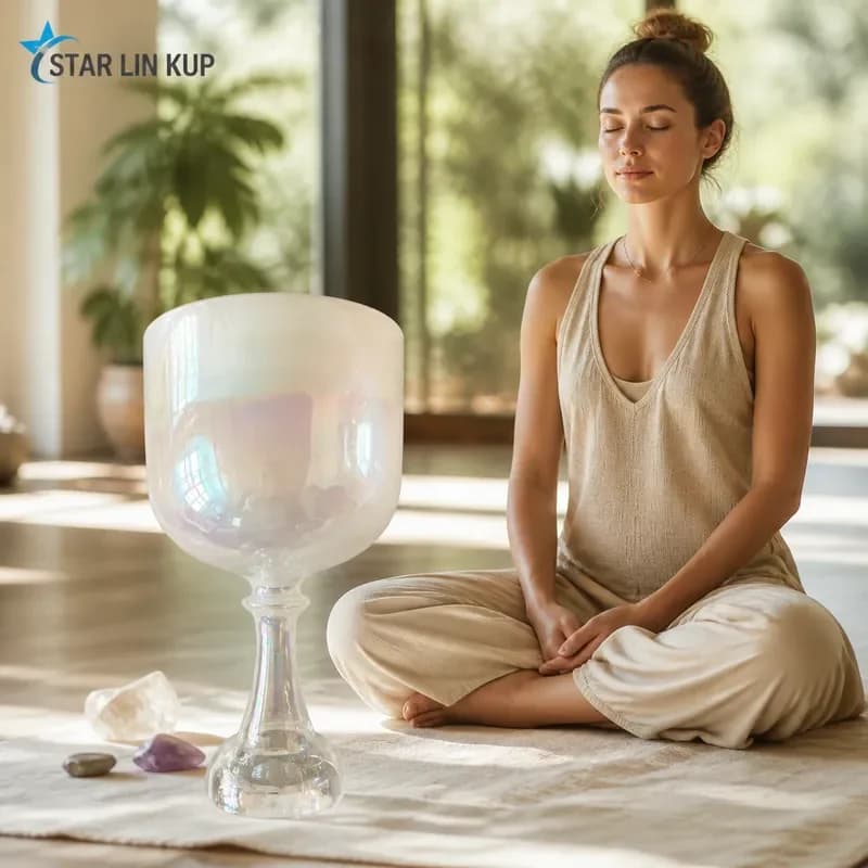 STAR LIN KUP White Milky Crystal Singing Chalice 3rd Octave A or A# Note 432Hz Third Eye Pineal Chakra Healing Bowl for Yoga