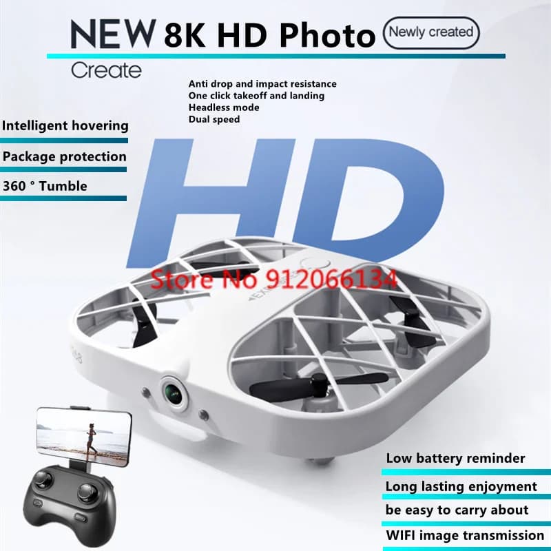 H107 MiNi Drone Intelligent Hovering WiFi FPV 8K Camera 360° Tumble Headless Mode Fully Enclosed Protective Net RC Quadcopter