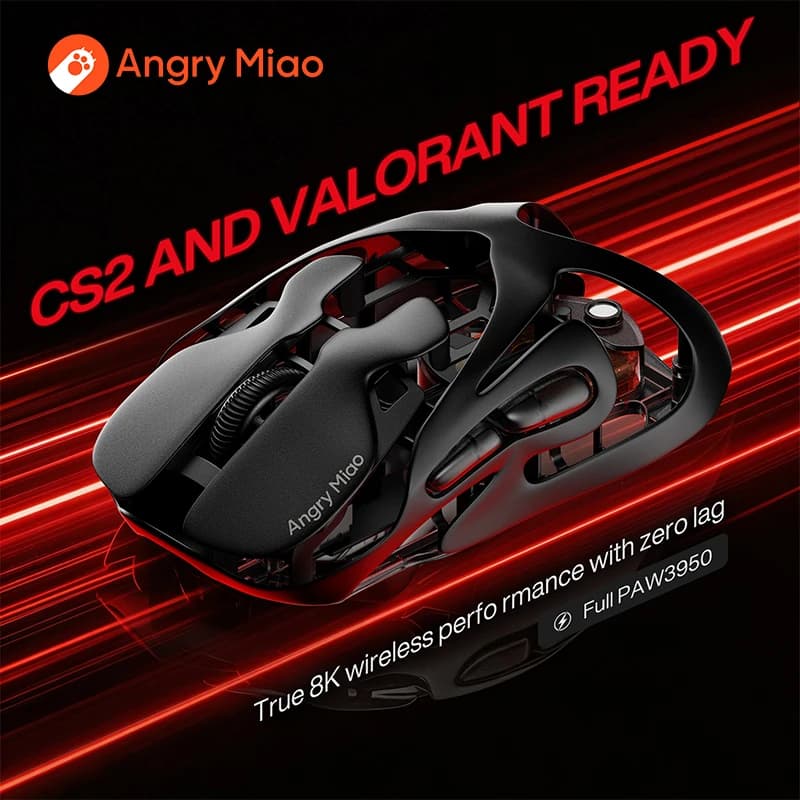 Angry Miao Infinity Gaming Mouse wireless Metallo Ultraleggero Cavo Hot-Swappable PAW3950 Doppio 8K Cablato Tri-Mode