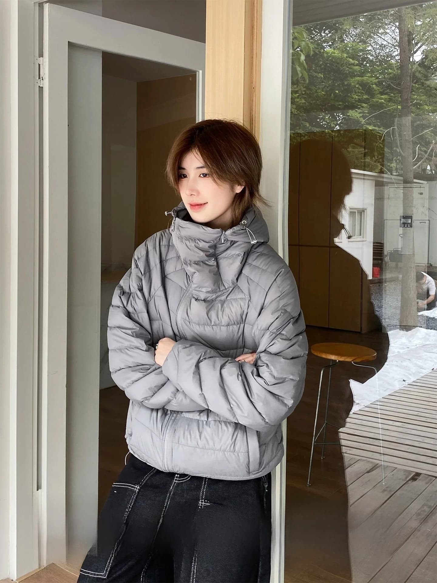 Minimalist Style down Jacket Lightweight Slim Fit with Diagonal Zipper Unisex Hooded Warm Outerwear for Men And Women