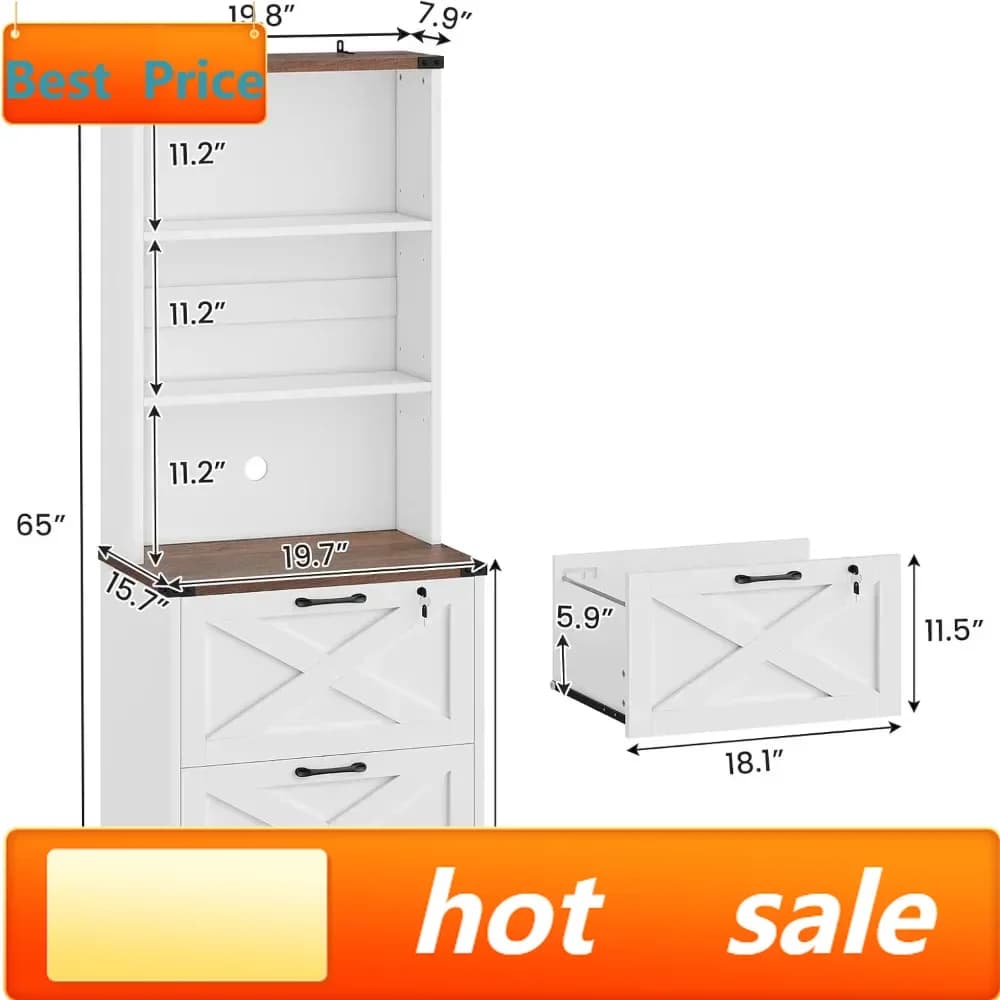 Bestseller: Armadietto portadocumenti a 2 cassetti con serratura, in legno, adatto per formati Letter, Legal, A4, con scomparti per cartelle sospese, stile rustico