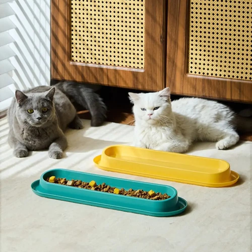 New Elongated Multi Cat Feeding Bowl Large Capacity 15° Slanted Long Pet Food Dish Washable Anti Ant Pet Food Bowl Feeding