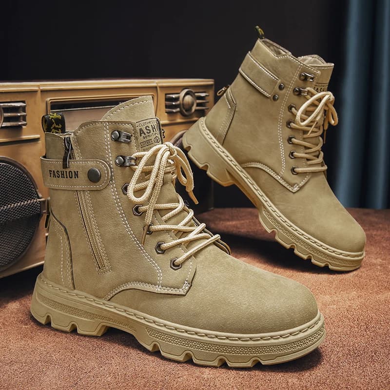 High Top Men's Waterproof Anti-Slip Desert Boots Spring Autumn Zipper Hiking Work Shoes Outdoor