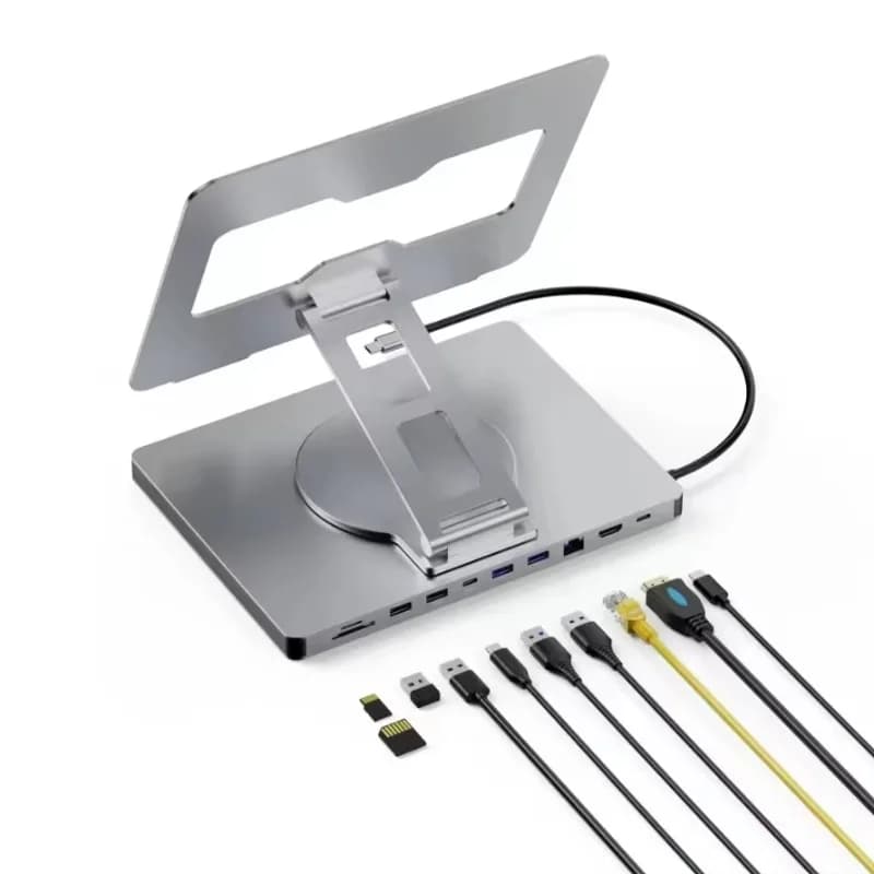 10 In 1 USB C Hub USB Hub 10 Port Aluminum Laptop HDTV 4K 60Hz PD 100W USB3.0 USB2.0 RJ45 SD TF Hub Stand Docking Station