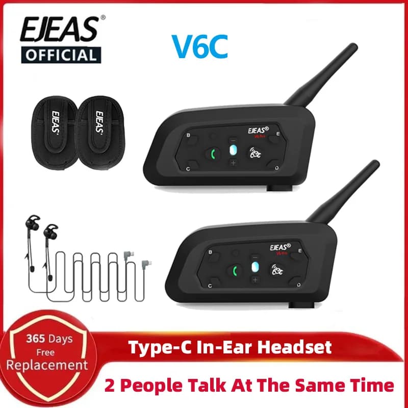 EJEAS V6C RPO In-Ear Full Duplex Auricolare Wireless 1200M BT Interphone Professionale Arbitro di Calcio Casco Bicicletta Citofono