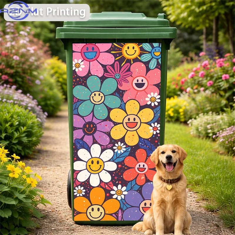 Trash Can Sticker 14.57 X 32.28inch Colorful Smiley Face Full Screen Theme Design Wall Sticker Decor Wallpaper Self-Adhesive K