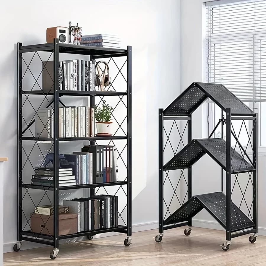 us3/4/5-Tier Unassembled Storage Rack, Equipped with Wheeled Multi-Layer Storage Shelves, Portable Floor-Standing Versatile Miscellaneous Storage Rack, Foldable Magazine Rack, Storage Accessories, Utility Racksd