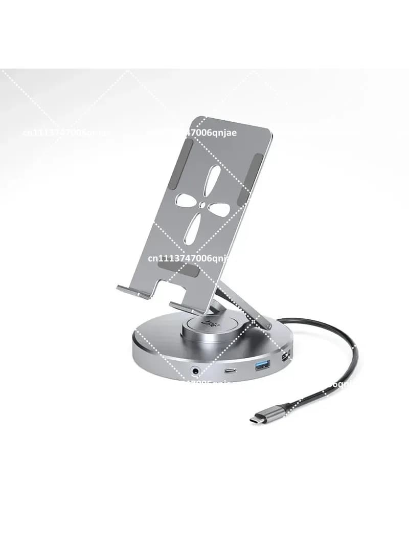 6 in 1 Multi USB C Hub with Rotating Stand, Foldable Desktop Docking Station for Phone Tablet, 360° Base