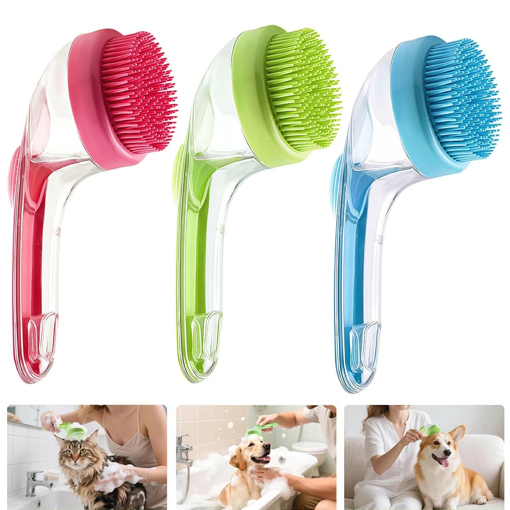 1/2/3Pcs Dog Cats Pet Bath Brush with Shampoo Dispenser, Pet Grooming Massage Brush with Silicone Bristles for Long Short Haired