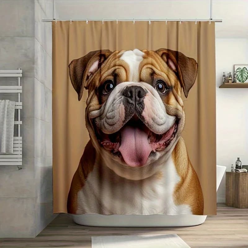 Tenda da doccia Bulldog inglese sorridente felice da 1 pezzo: stampa artistica vivace e facile da pulire per la decorazione di bagno, vasca da bagno e finestre