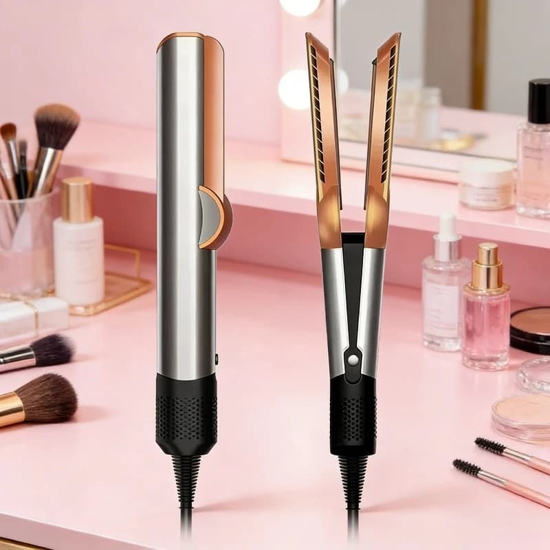 2-in-1 Professional Quick Dry Hair Dryer and Straightener Negative Ion Iron Long Lasting Styling Tool Wet and Dry Curling Iron