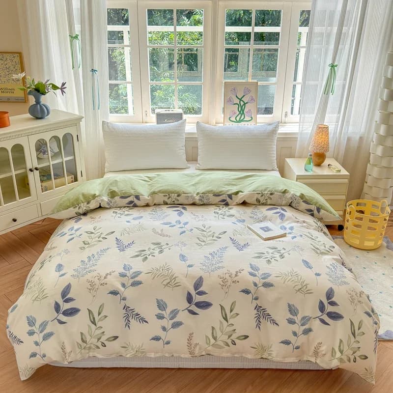 Copripiumino Floreale Stampato 1 Pezzo - Biancheria da Letto di Lusso 100% Cotone, Pre-Lavato per Morbidezza, per Arredamento Camera da Letto - Chiusura con Cerniera