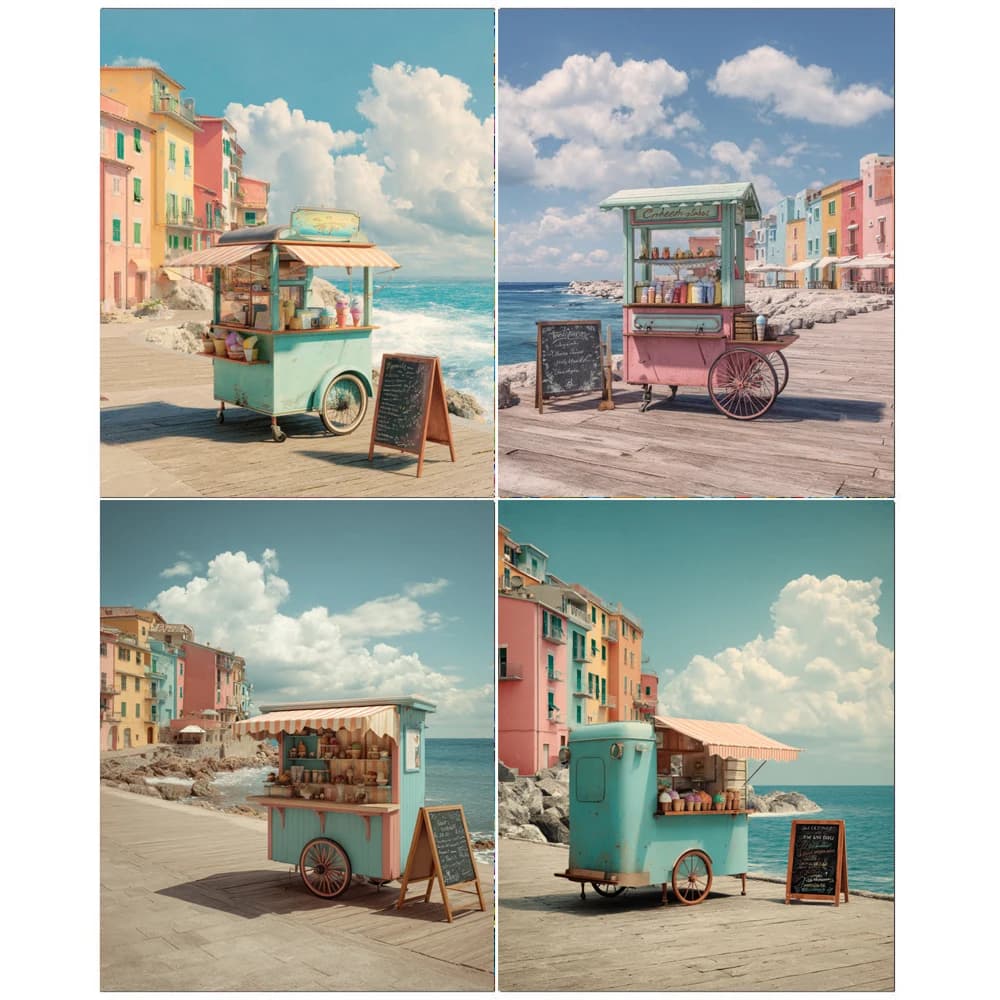 Hand Paint Coastal ice cream truck Painting By Numbers Kit DIY Acrylic Artwork Canvas Art Gift Home