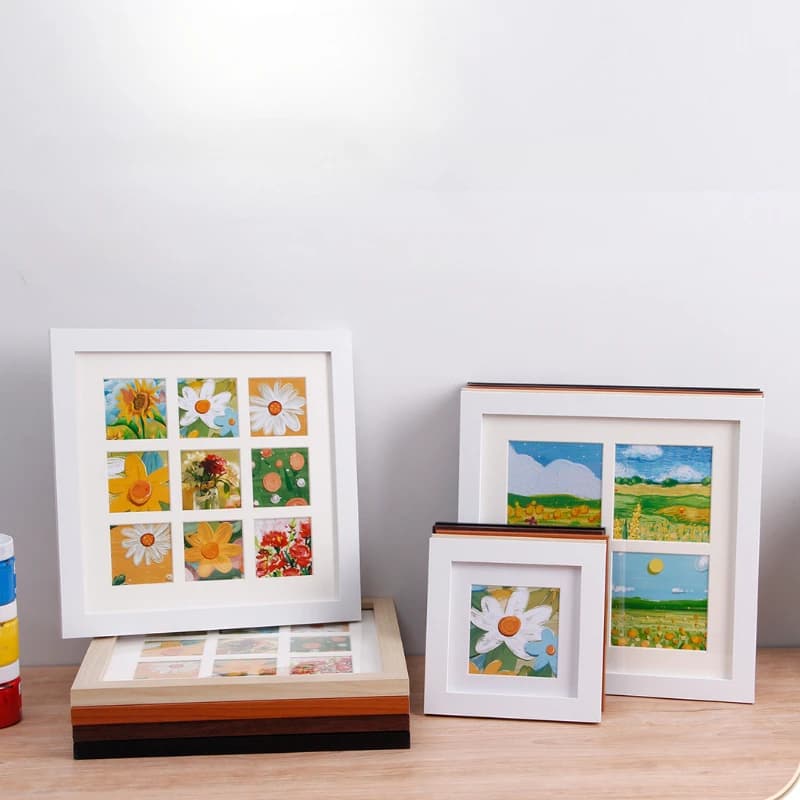New frame for wooden photo, home decorations, gifts, hand-made painting frames for children, square frame with four grids with nine grid puzzle
