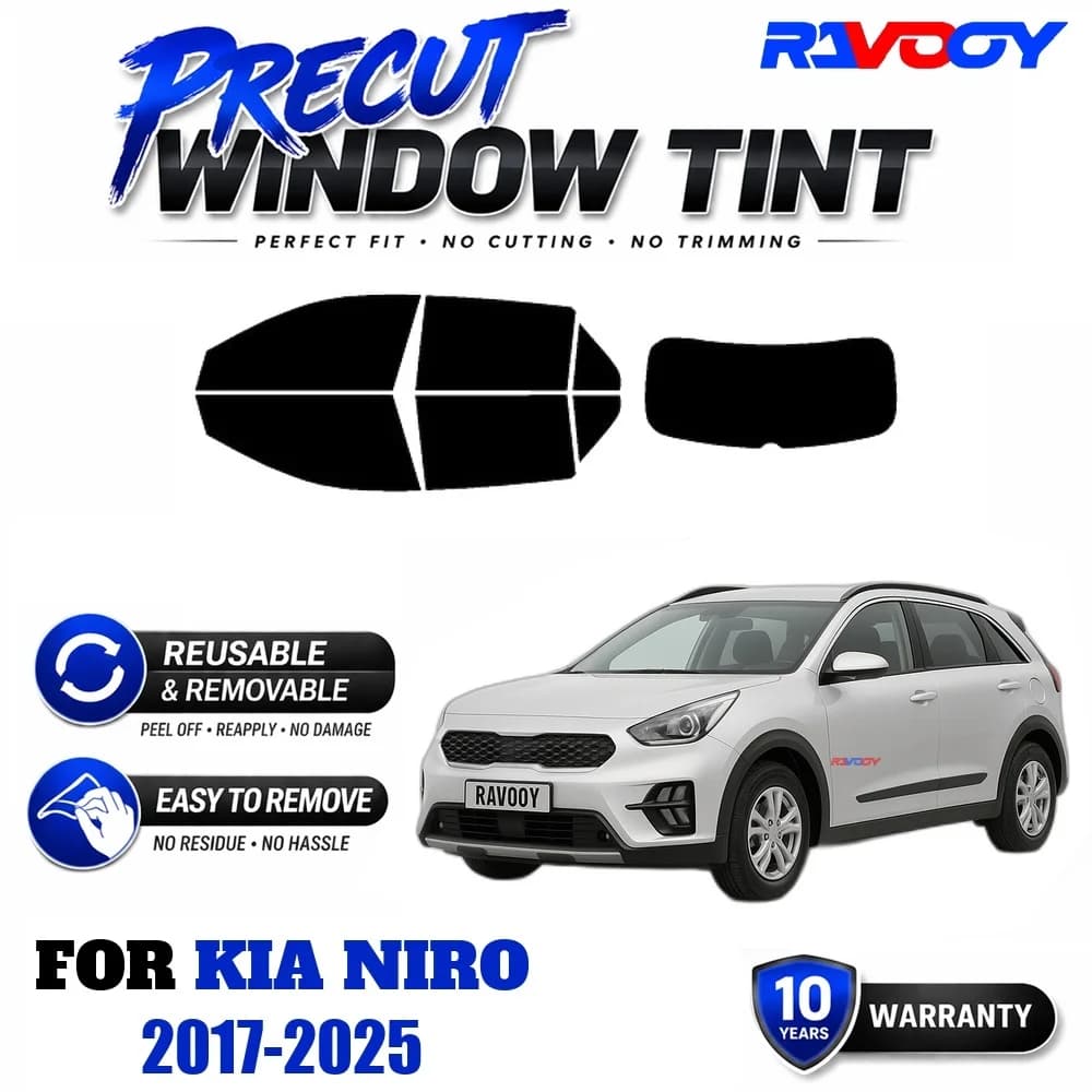 RAVOOY Precut Window Tint, Reusable Removable EPU Film, Custom Fit for Kia NIRO 2023-2025, UV Heat Protection