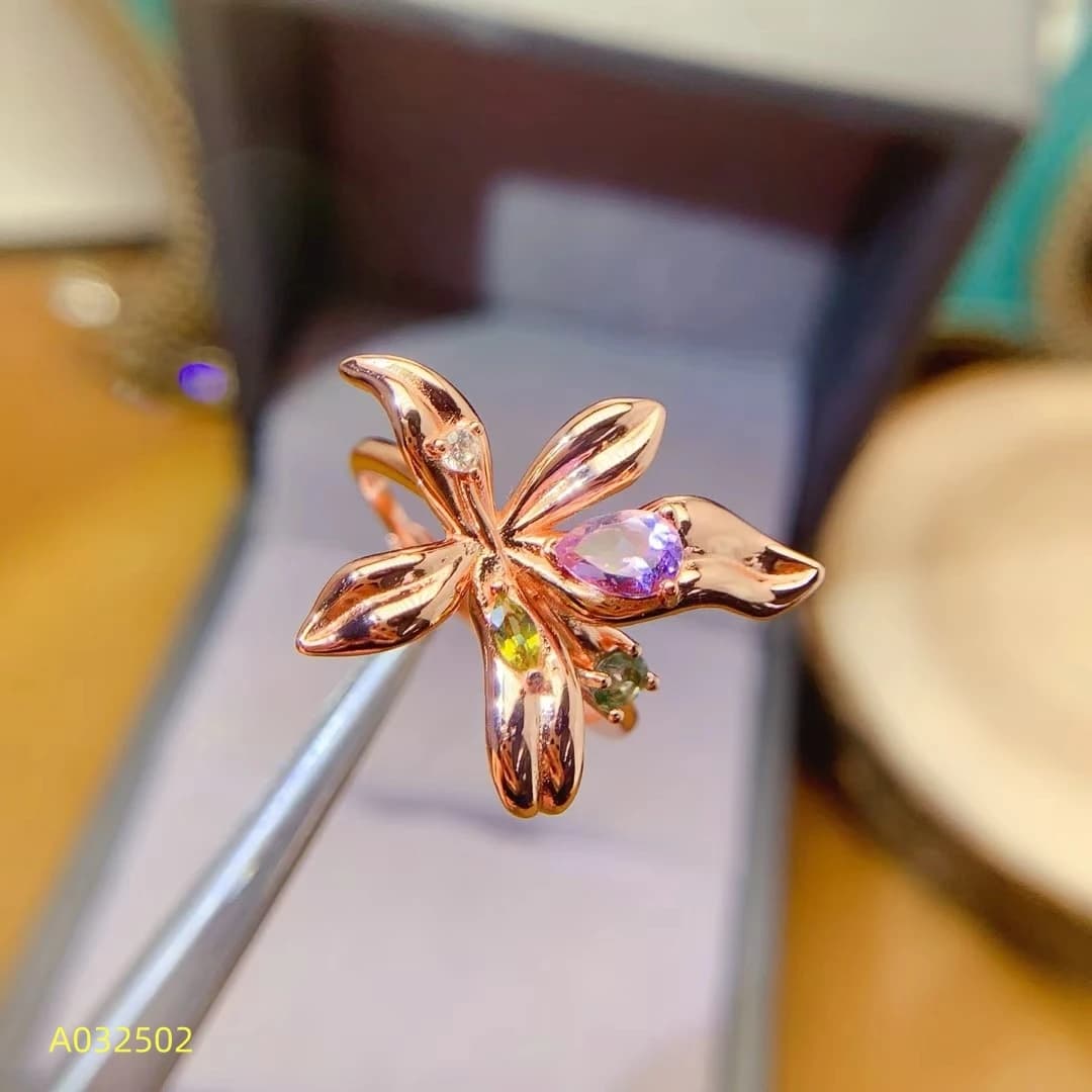 KJJEAXCMY Anello da donna misto con tormalina ametista naturale S925 Argento puro Squisito intarsiato Test di supporto per gemme ad alta chiarezza