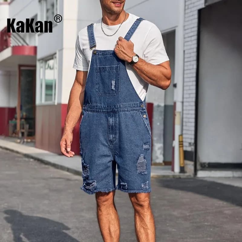 Kakan - Men's Ripped Casual Overalls Shorts Jeans, New Fashionable Cropped Pants Jeans