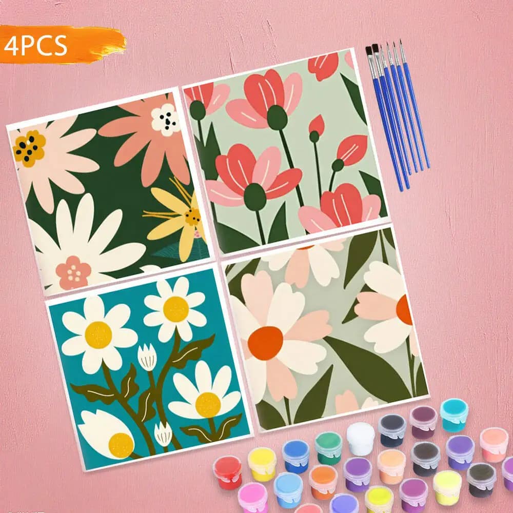 HUACAN 4PCS Hand Drawn Digital Oil Painting Paint By Number Flower Canvas Requires Manual Completion And Patience