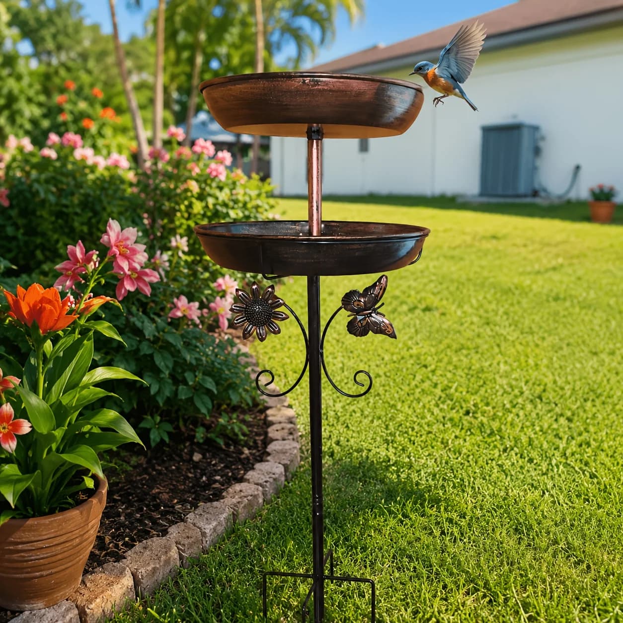 Double Layer Metal Bird Bath Tub - Large Capacity Double Layer Water Collection Basin, 5-claw Stable Base, Durable And Rust Proof, Suitable For All Seasons, Easy To Install And Clean, Retro Bronze Outdoor Garden Decoration