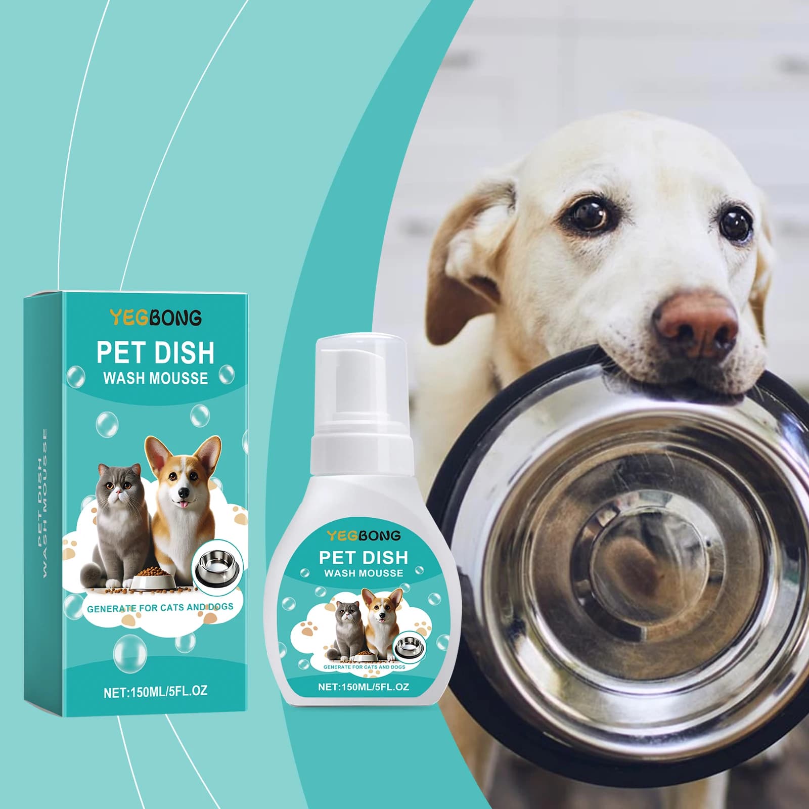 Detergente delicato per mousse per ciotole per animali domestici: sicuro per il contatto alimentare, facile da risciacquare, resistente allo sporco, gentile per gli animali domestici per rimuovere residui e odori degli alimenti