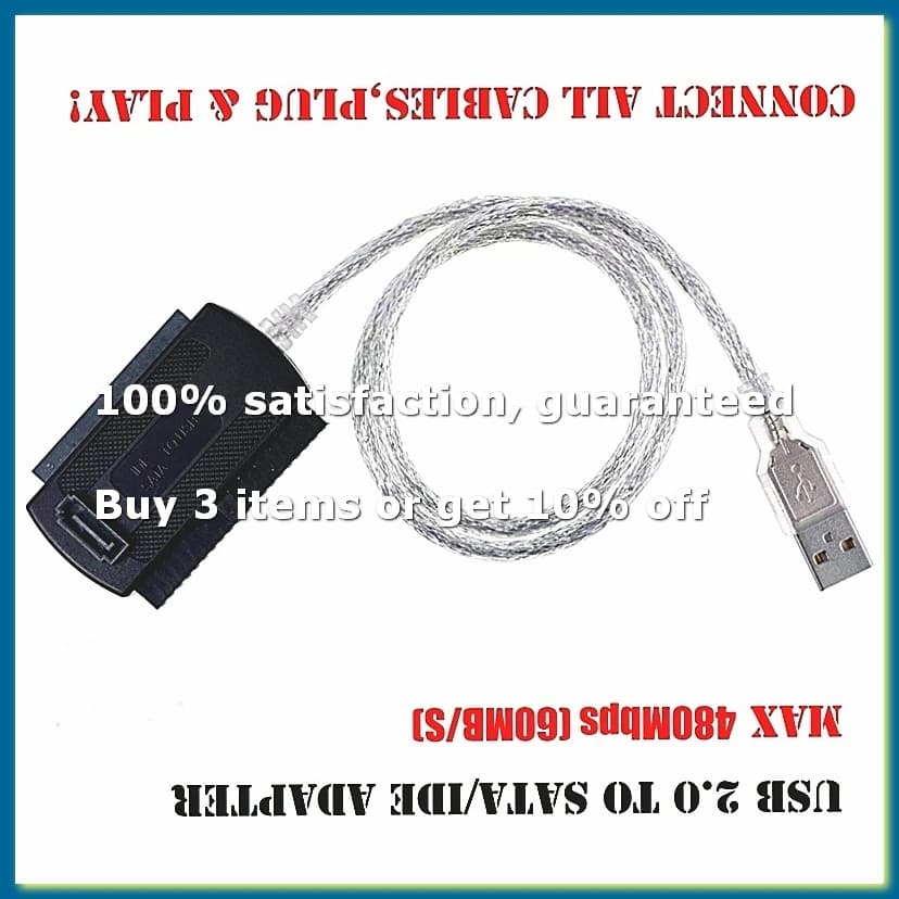 SATA PATA IDE Drive to USB 2.0 Adapter Converter Cable for Hard Drive Disk HDD 2.5 Inch 3.5 Inch with External EU Plug-DTB3