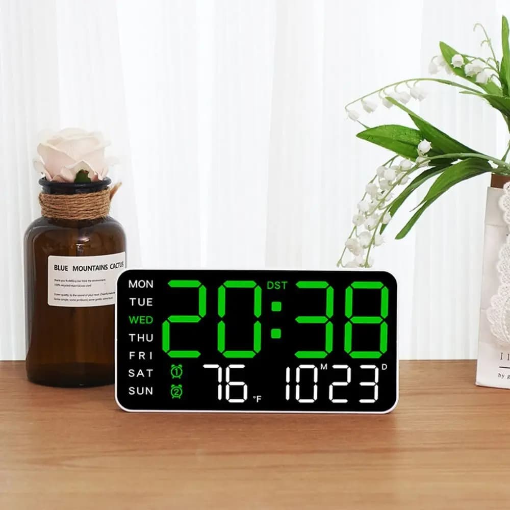 Wall-mounted Electronic Wall Clock Temperature Multi-functional Digital LED Clocks Home 12/24H Display Table Clock for Bedroom
