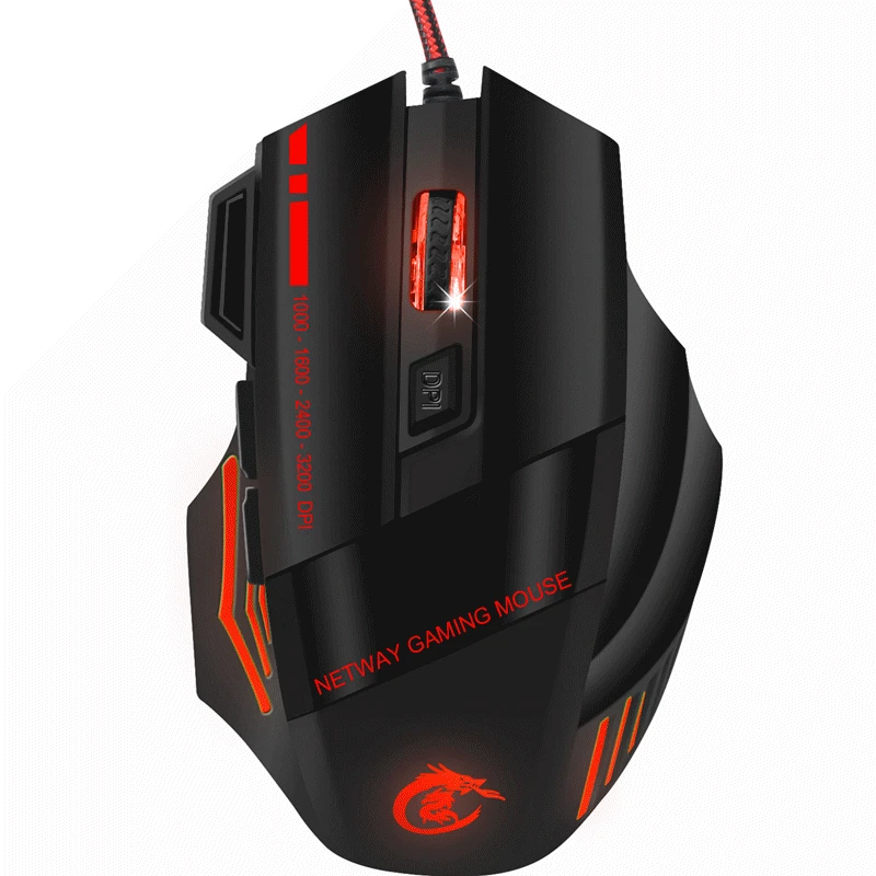 Mouse da gioco professionale cablato Mouse retroilluminato a sette tasti 5500 Dpi Movimento rapido Cinque livelli di Dpi regolabile Mouse ottico ergonomico