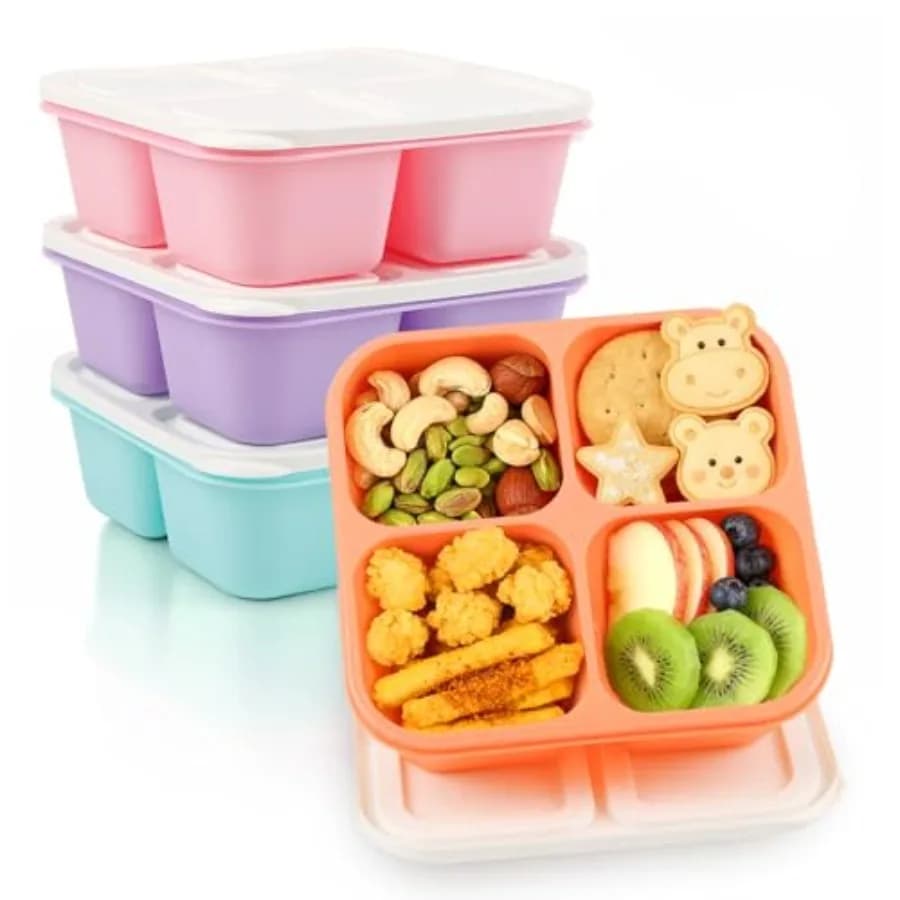 Bento Box Adult Lunch Box- 4 Pack, 4 Compartment Snack Containers Reusable Meal Prep Stackable BPA-Free Lunch Containers for Ho
