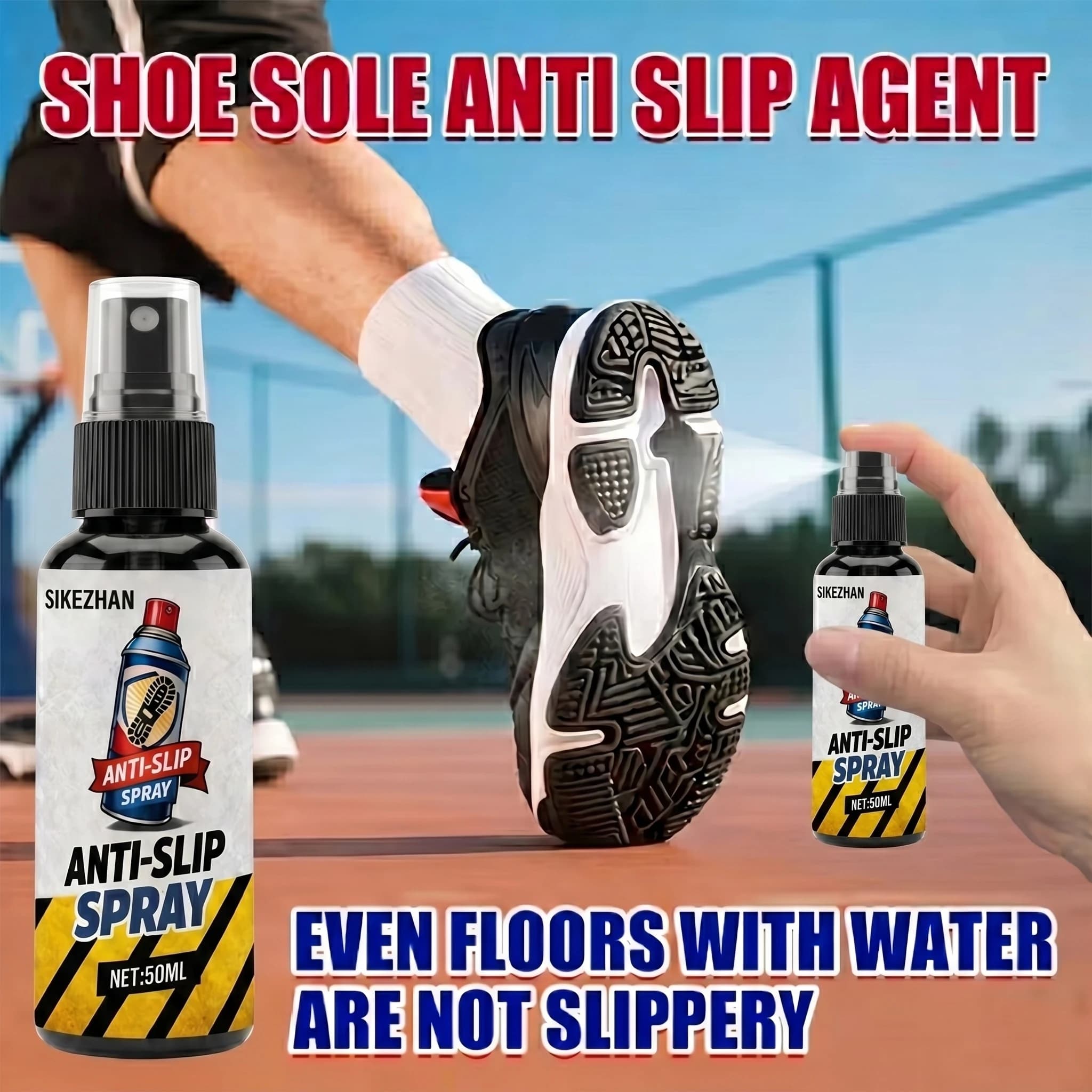 SIKEZHAN Spray Antiscivolo per Scarpe (50ml) - Miglioratore di Trazione Antiscivolo Istantaneo per Basket, Sneakers Sportive e Stivali da Lavoro