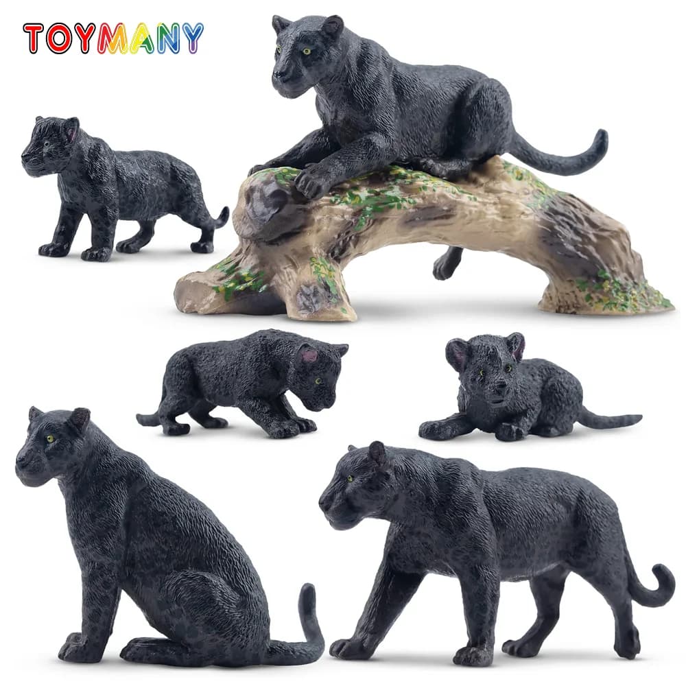 7 pezzi di simulazione figure di ghepardo nero, giocattoli modello animale della fauna selvatica per bambini set regalo per bambini, mini figurine da collezione