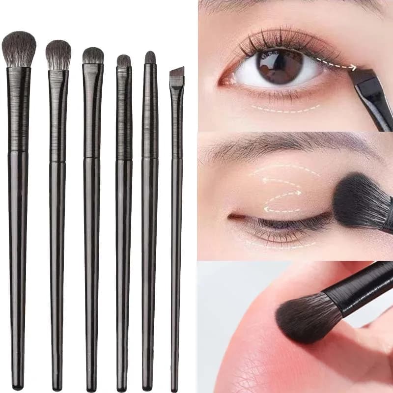 Set di 6 Pennelli Professionali per Trucco Occhi, Pennelli Neri per Contouring, Ombretto ed Eyeliner, Strumenti Cosmetici Portatili per Bellezza del Viso