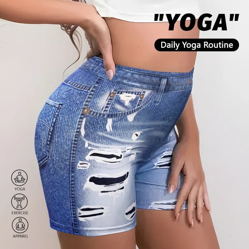 Nuovi Pantaloncini Estivi da Donna per Uso Quotidiano, Leggings a Vita Alta Elasticizzati e Aderenti, Shorts Sexy Blu Non in Denim con Stampa