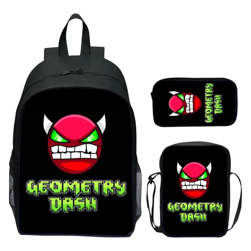 Set zaino per bambini da 16 pollici, geometria dash, zaino per la scuola elementare, zaino per l'asilo, borsa a tracolla, astuccio