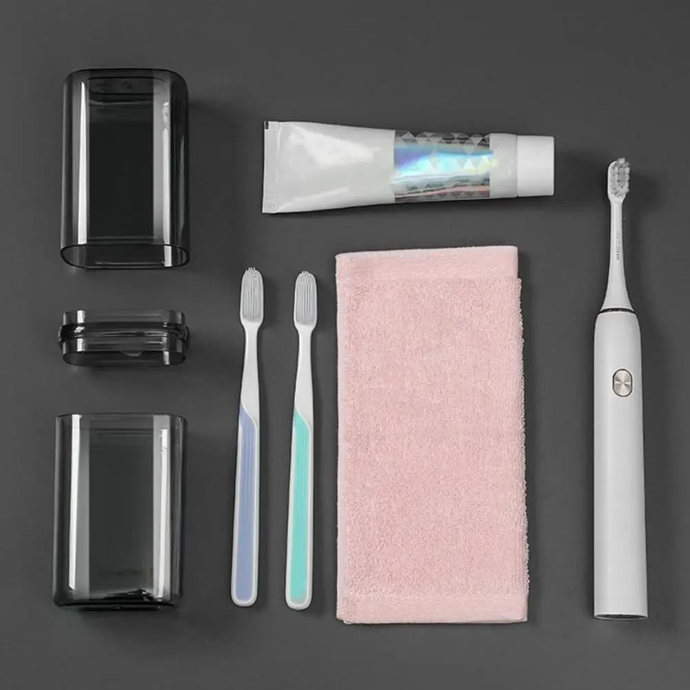 Set da Viaggio Compatto per Toilette, Porta Spazzolino e Bicchiere Staccabile, Contenitore Antiperdita per Viaggi d'Affari