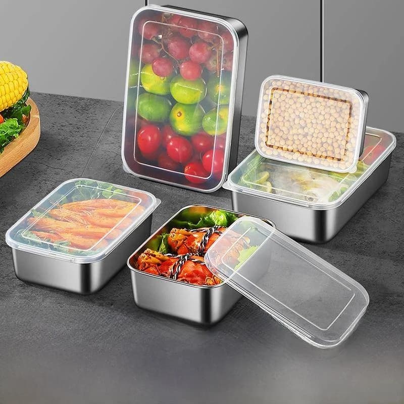 Contenitore per Alimenti in Acciaio Inox 304 con Coperchio, Lunch Box, Contenitore per Frigorifero, Scatola per Pasti all'Aperto, Utensili per Pizza