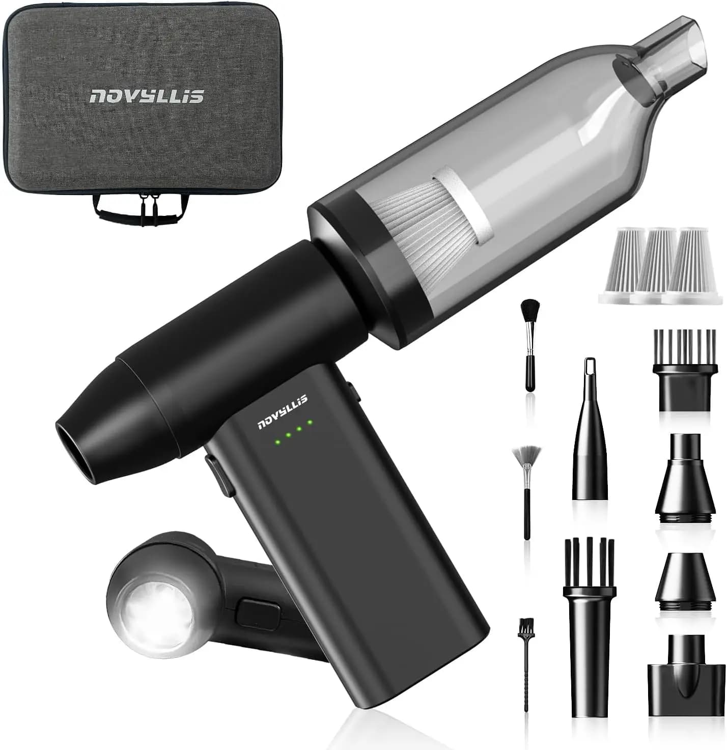 Kit Aspirapolvere e Soffiatore d'Aria Elettrico Ricaricabile USB-C, 180K RPM 5 Velocità per Pulizia PC, Tastiera, Auto e Casa