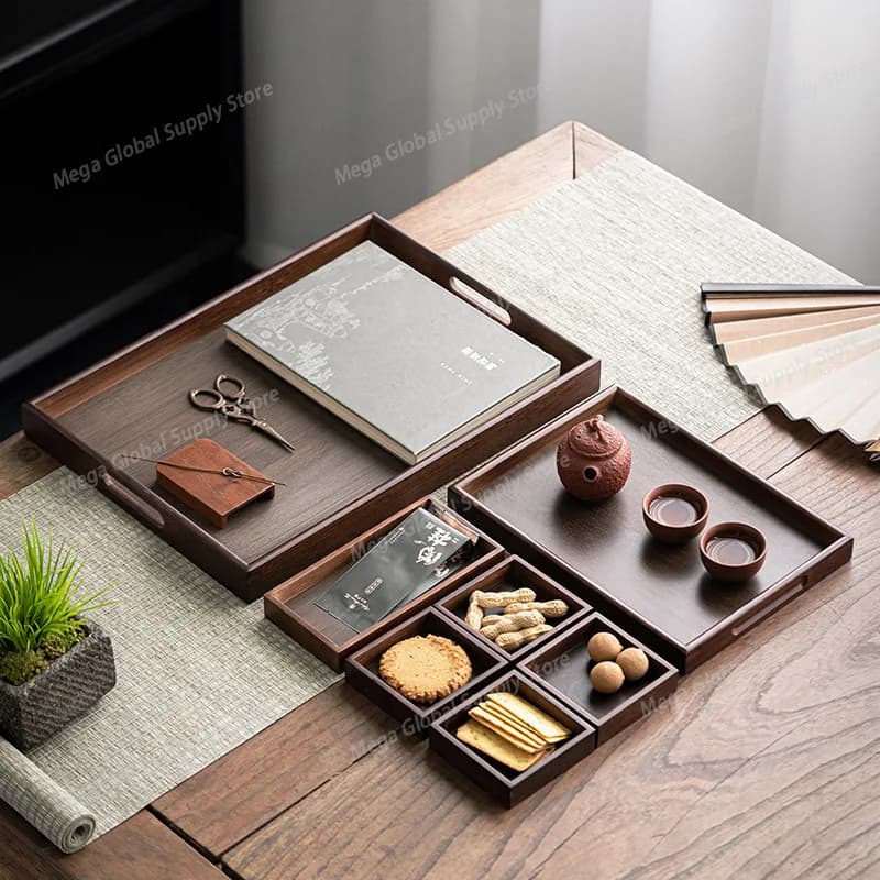 Cofferdam iced tea tray Solid wood partition tea serving Dim sum Dried fruit tray Living room Wood cake Fruit tray