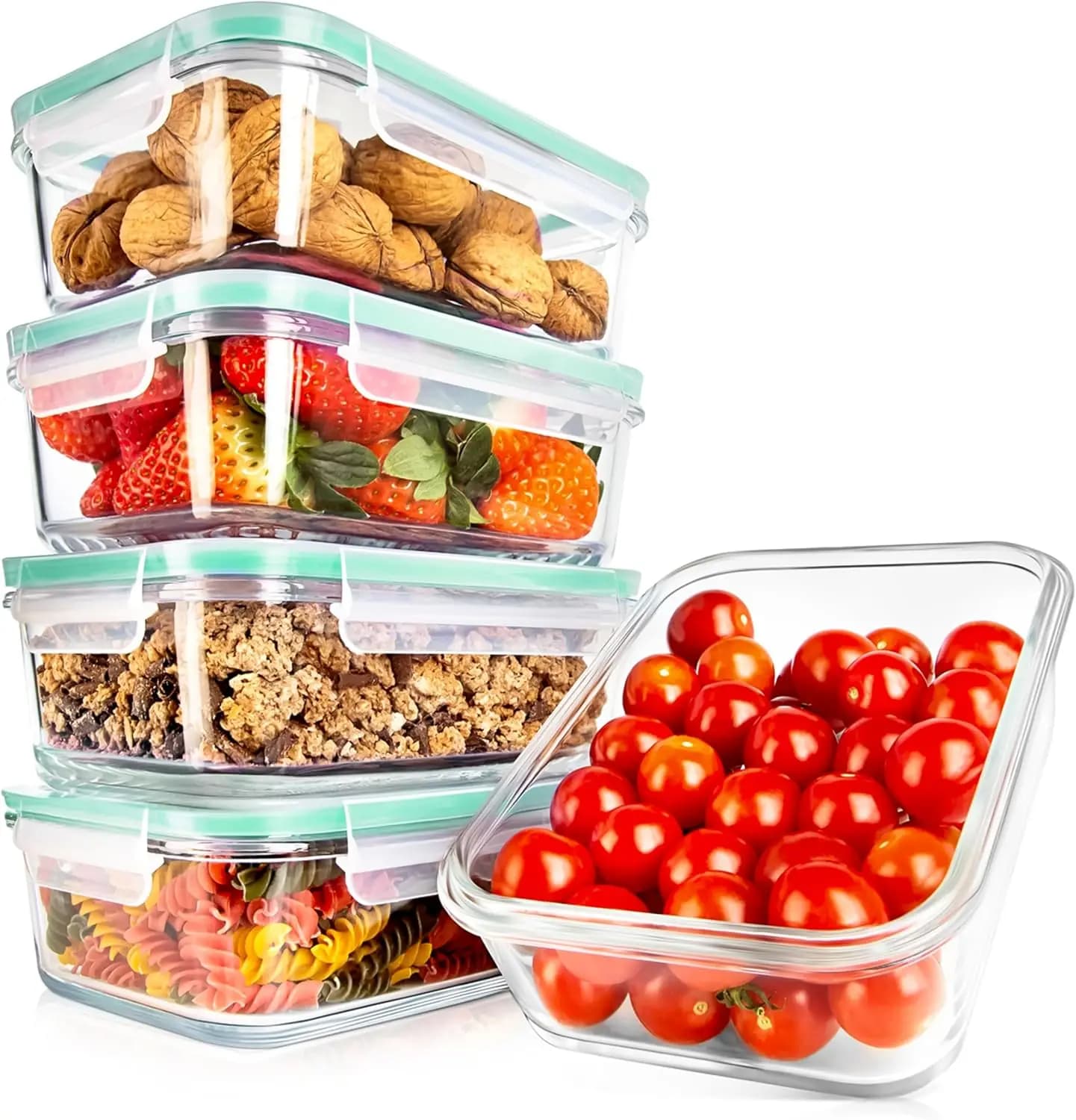 Set di 10 Contenitori in Vetro per Alimenti con Coperchi – Contenitori da 30 oz per Preparazione Pasti Riutilizzabili in Vetro – Contenitori Ermetici per Pranzo