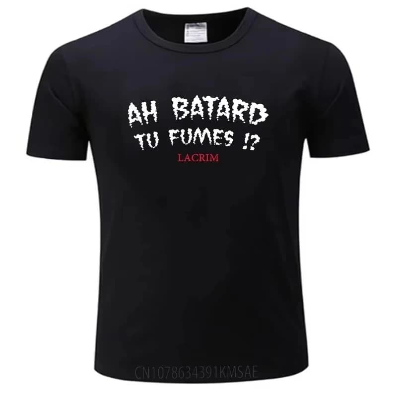 T-shirt da uomo in cotone, maglietta vintage divertente con stampa 'Ah Batard Tu Fumes Lacrim', stile anime, Harajuku, estetica gotica