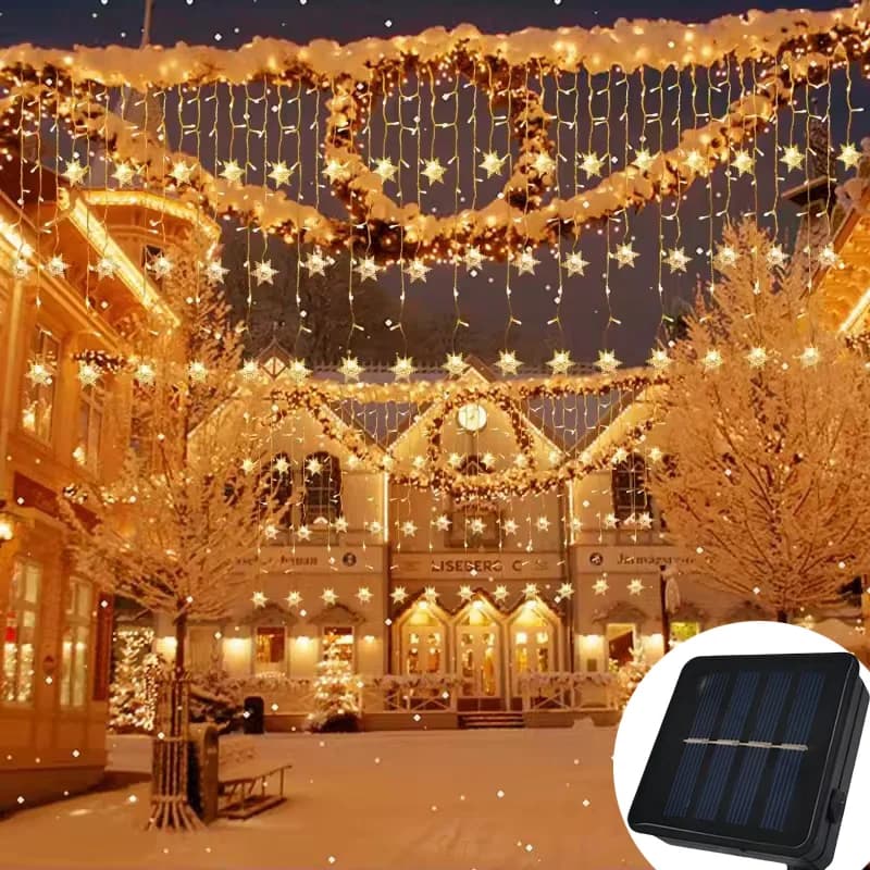 Decorazione natalizia con fiocco di neve Ghirlande stradali 2025 sulla casa Luci a ghiacciolo a LED Tenda impermeabile per esterni Luce da fata