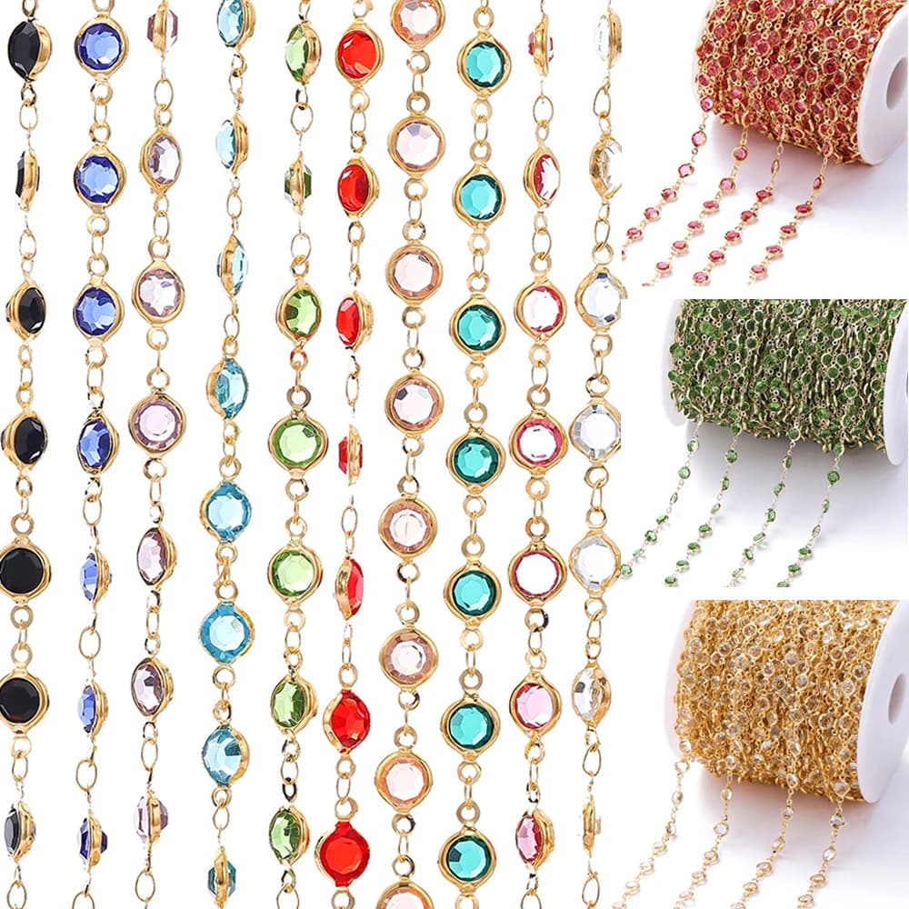1 Metro/rotolo 6mm Perline di cristallo colorate Catena di perline Perline di vetro KC Collana in oro Accessori per catene per gioielli fai da te Creazione di artigianato