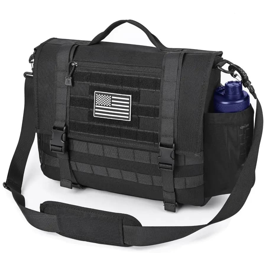 Shoulder bag, Inspired by Tactical Style, for Laptop 15.6 Inch, Computer case, Men's Work bag with YKK Hinges, Black