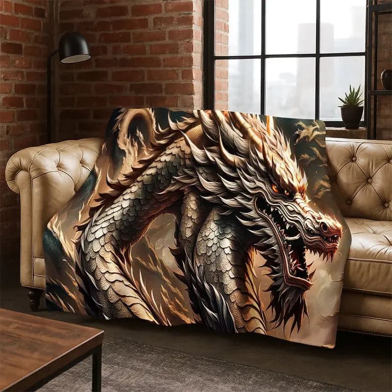 Coperta in flanella con drago cinese dei cartoni animati, morbida e calda, per camera da letto, soggiorno, letto, viaggi, campeggio, picnic
