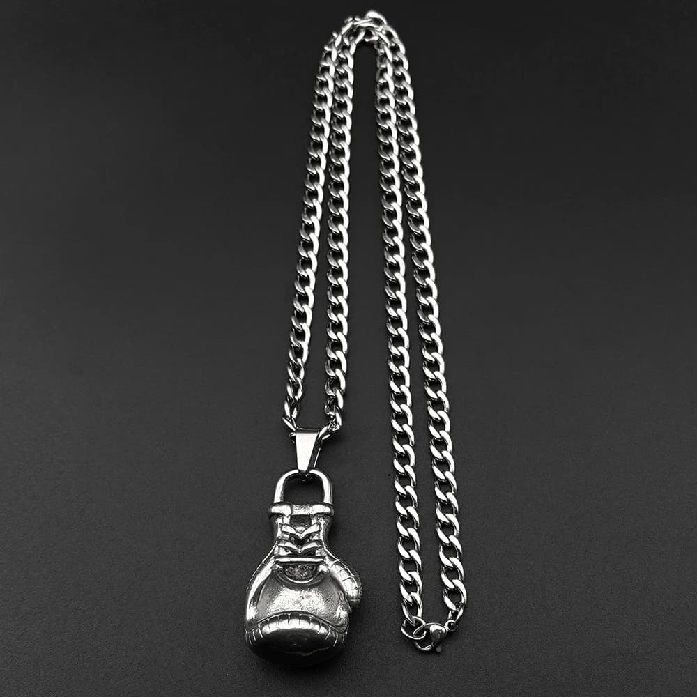 Collana con ciondolo guantoni da boxe per uomo, titanio, acciaio inossidabile, colore argento, amanti dello sport vintage, fitness, gioielli hip-hop