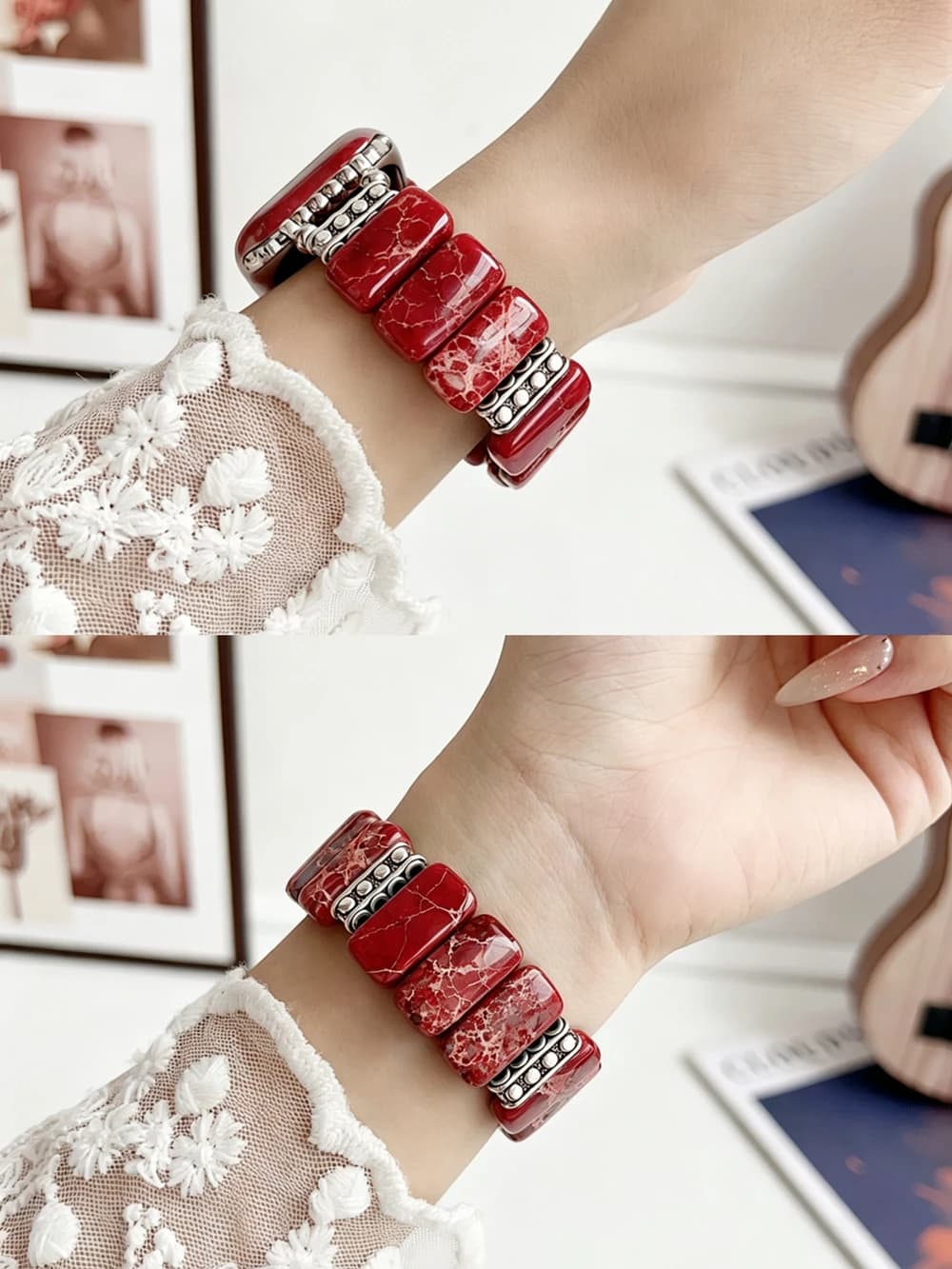 Elastic Bracelet Natural Stone Strap for Apple Watch Band Women Series Ultra 11/10/9/8/7/6/5/4/3/2/1 SE