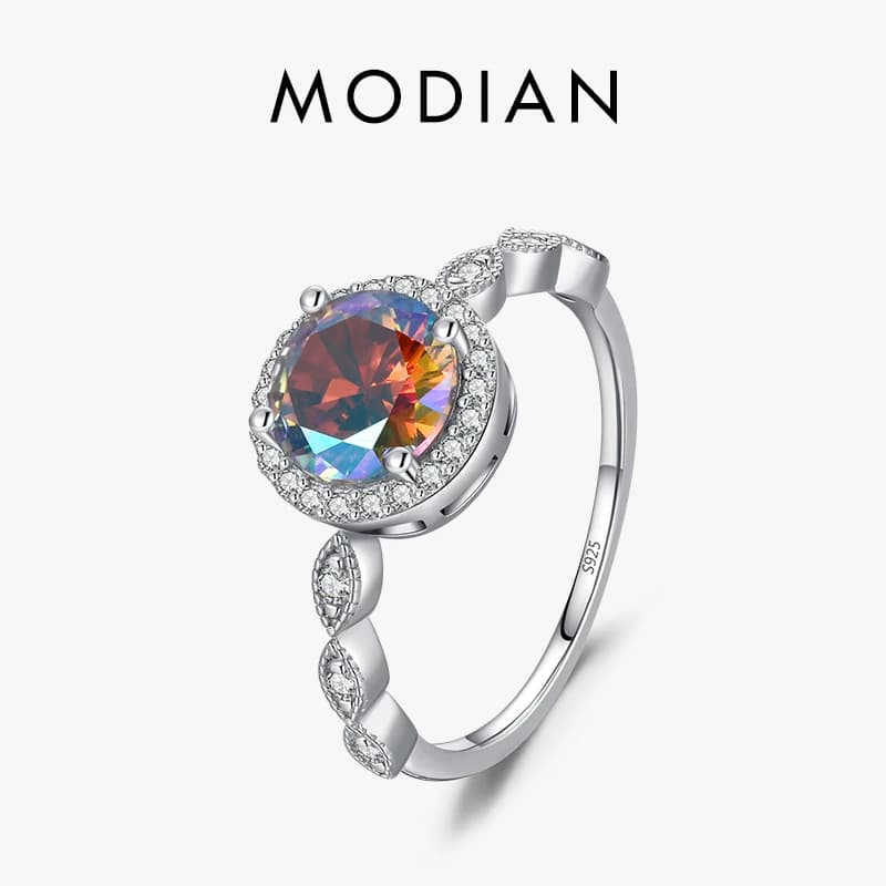 Modian Reale 925 Sterling Silver Arcobaleno Colore Zircone Scintillante Rotondo CZ Anello di Barretta Per Le Donne di Nozze Gioielleria Raffinata Regalo Del Partito