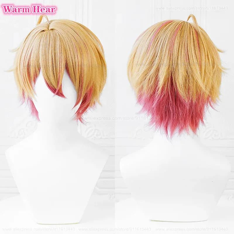 Disponibile Hoshino Akuamarin Anime sintetico 32 cm corto arancione sfumato rosa cosplay parrucche resistenti al calore + un berretto per parrucca